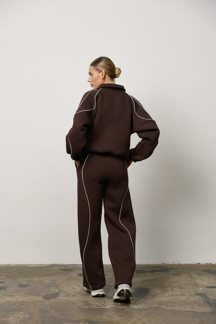 Костюм жіночий з хвилястим лампасом шоколад Фото - 5