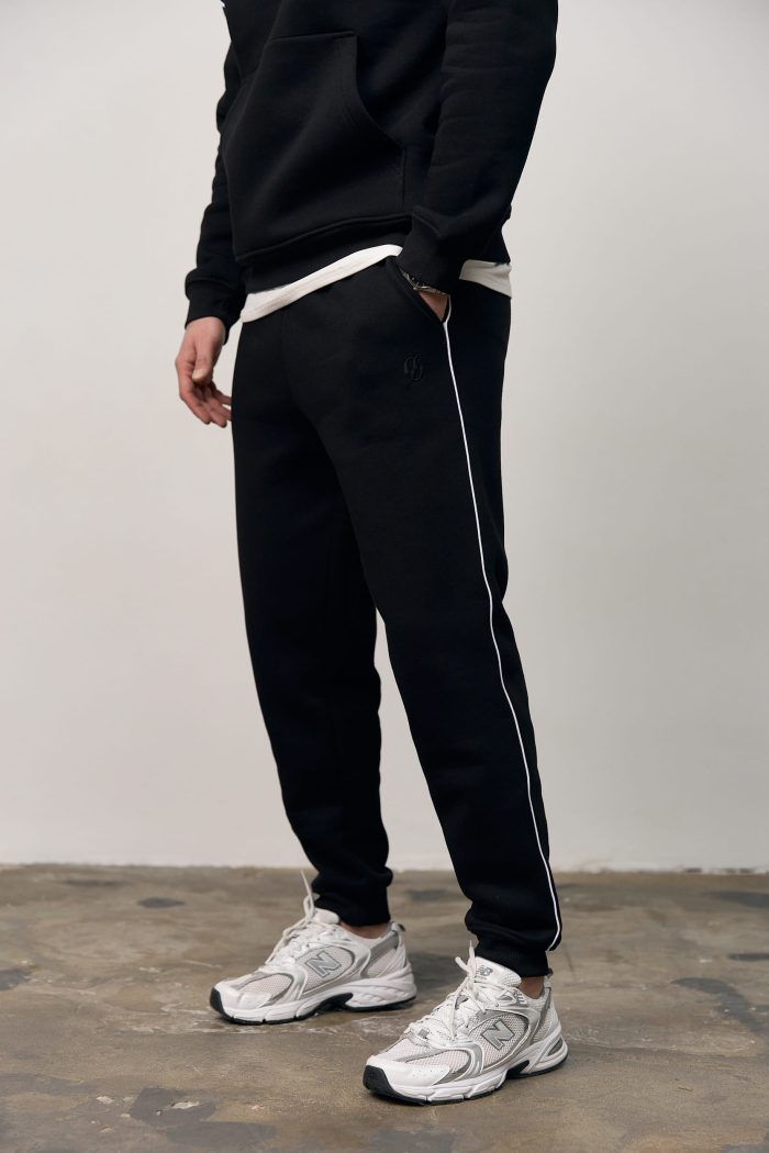 Костюм реглан лампас на флісі чоловічий чорний Фото - 2