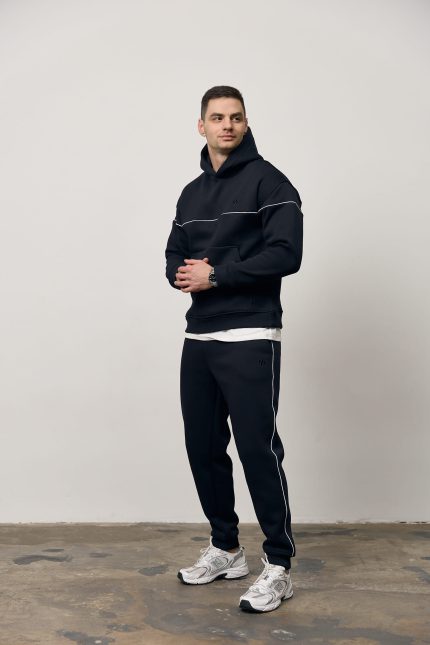 Костюм реглан лампас на флісі чоловічий темно-синій