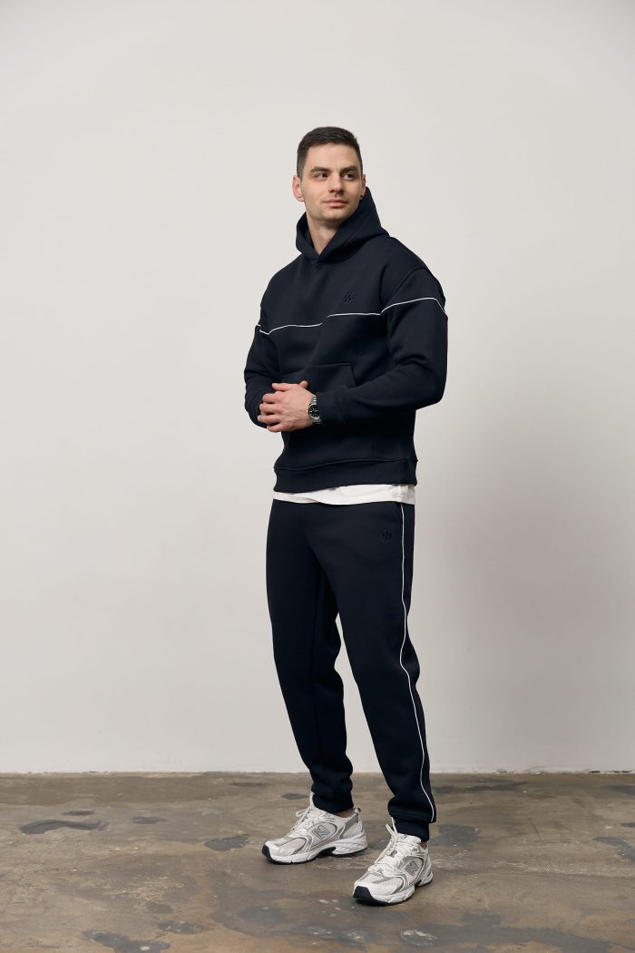 Костюм реглан лампас на флісі чоловічий темно-синій Фото - 1