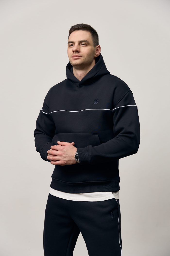 Костюм реглан лампас на флісі чоловічий темно-синій Фото - 3