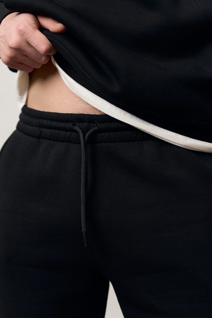 Костюм реглан лампас на флісі чоловічий чорний Фото - 4