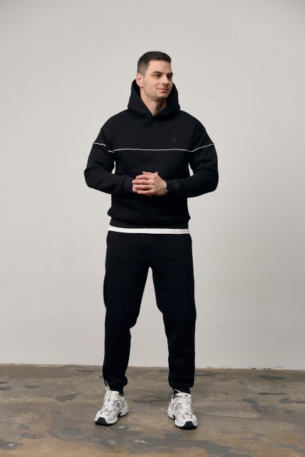 Костюм реглан лампас на флісі чоловічий чорний