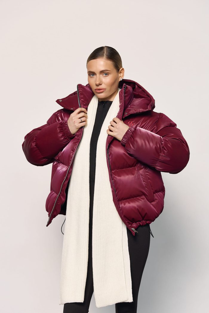 IMG_6900 Пуховик жіночий оксамитовий бордо Фото - 2