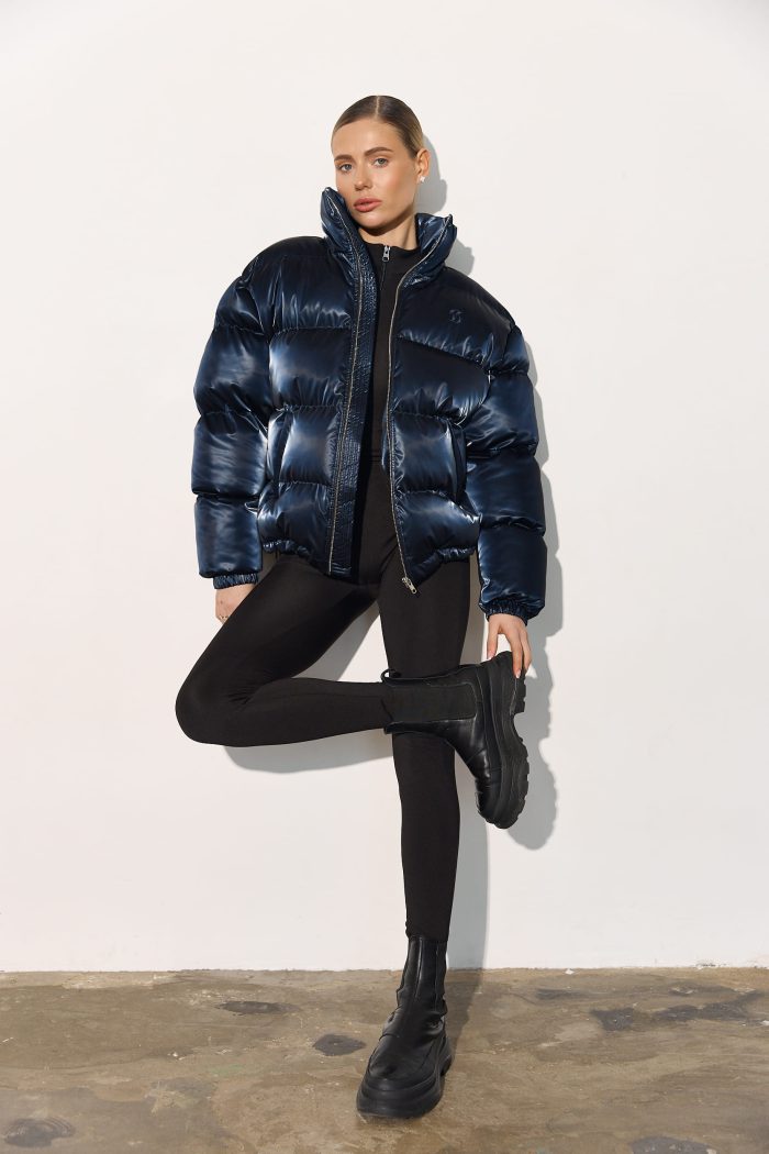 IMG_6915 Пуховик жіночий оксамитовий темно-синій Фото - 5