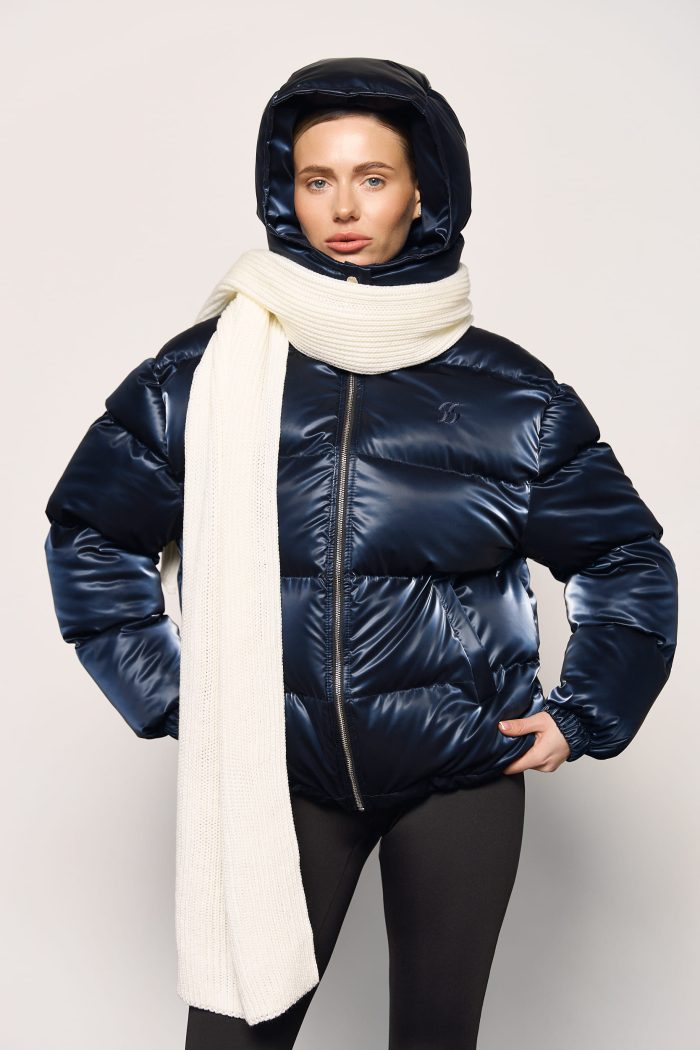 IMG_6928 (1) Пуховик жіночий оксамитовий темно-синій Фото - 3