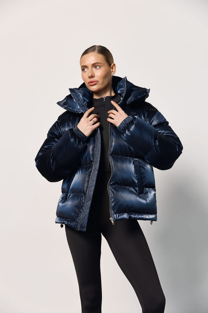 IMG_6950 Пуховик жіночий оксамитовий темно-синій Фото - 1