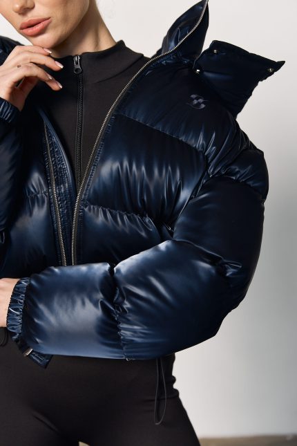 Пуховик жіночий оксамитовий темно-синій