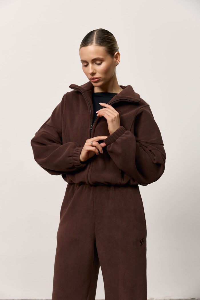 Кофта на блискавці з полар-флісу жіноча шоколад Фото - 3