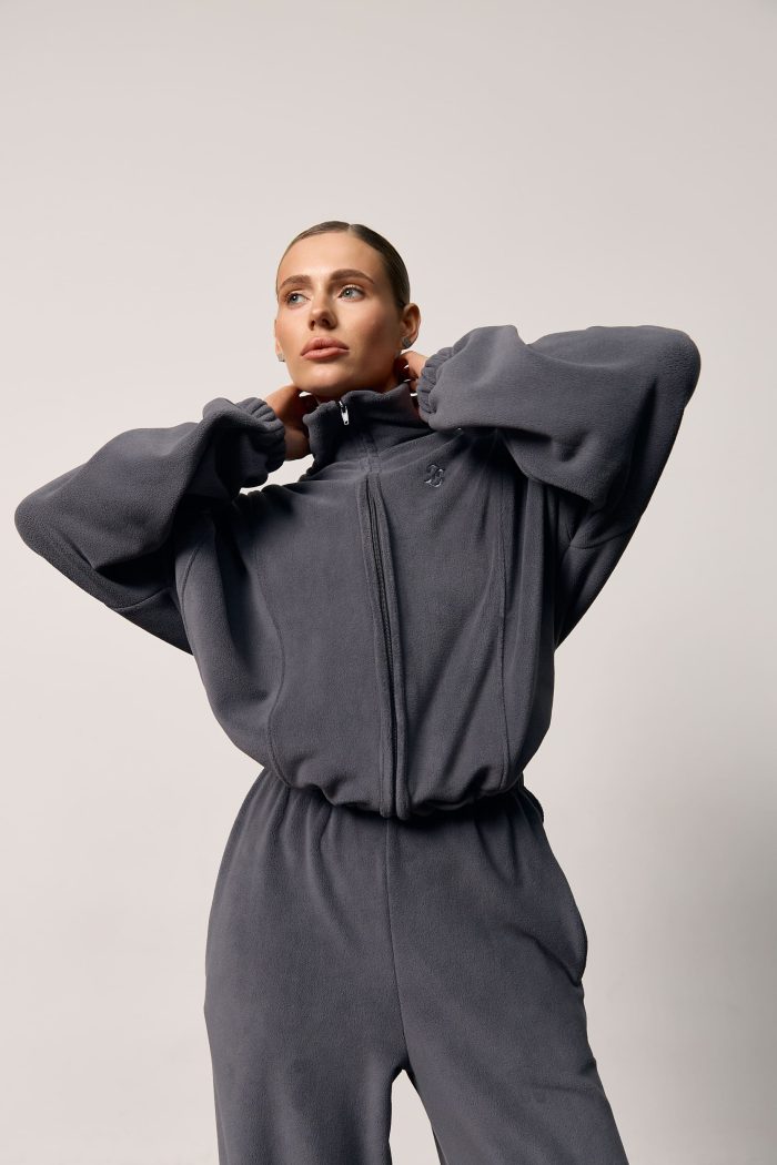 Кофта на блискавці з полар-флісу жіноча графіт Фото - 3