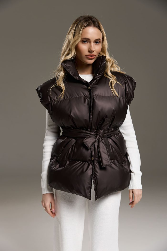 IMG_0143 Жилетка NEW з поясом жіноча шоколад Фото - 1