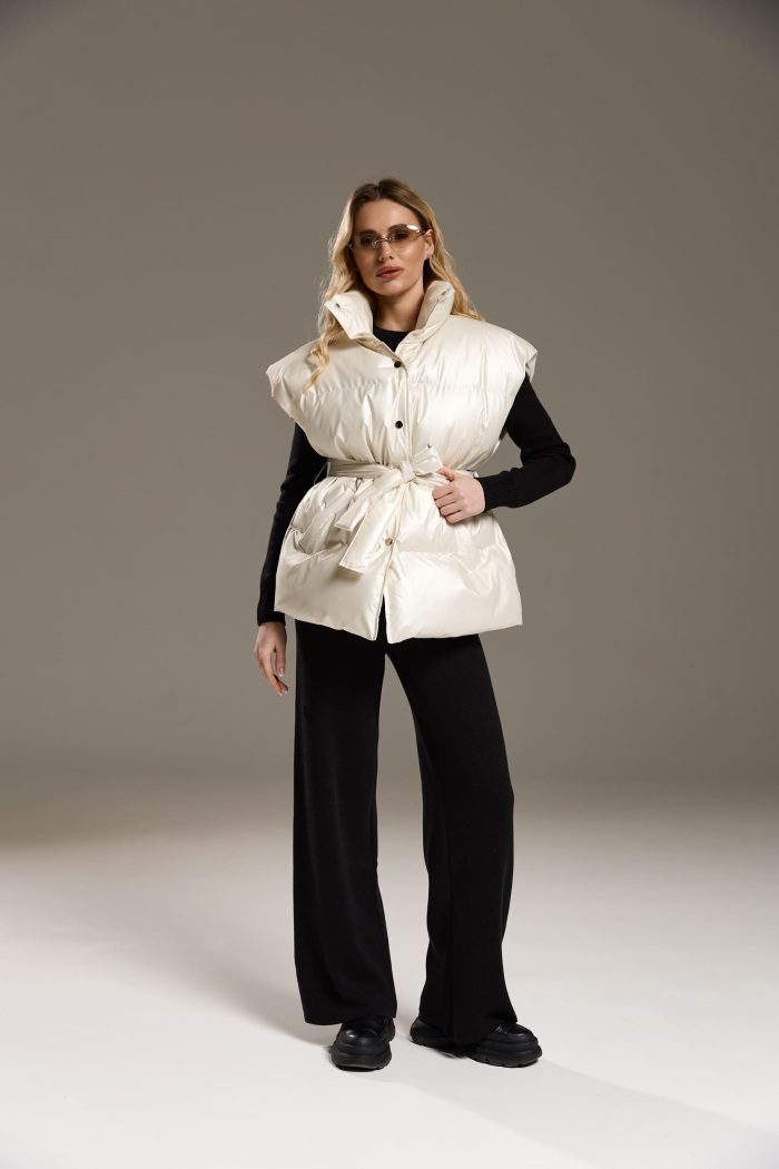 IMG_0144 Жилетка NEW з поясом жіноча молочна Фото - 4