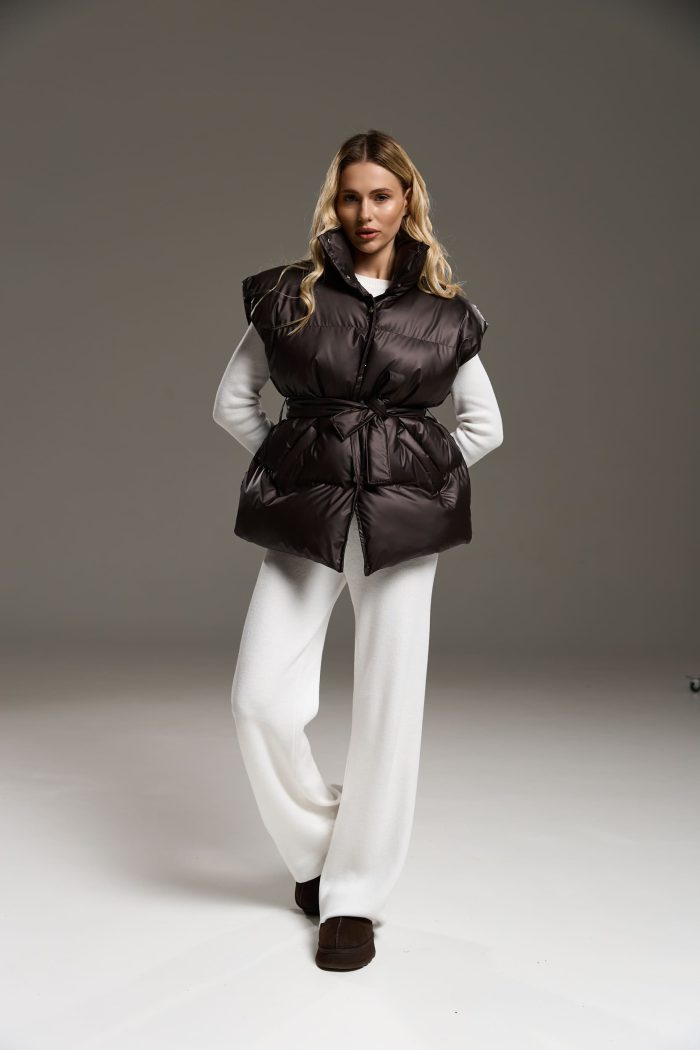 IMG_0200 (1) Жилетка NEW з поясом жіноча шоколад Фото - 5