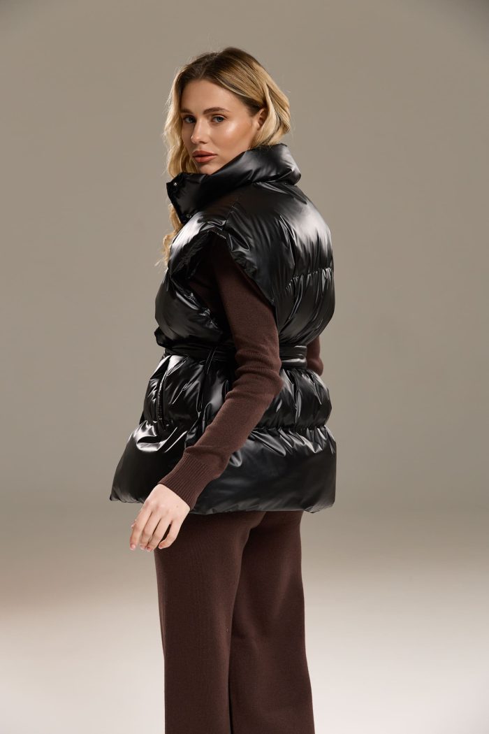 Жилетка NEW з поясом жіноча чорна Фото - 4