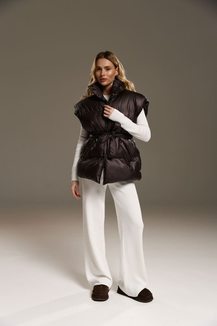 IMG_0212 Жилетка NEW з поясом жіноча шоколад Фото - 2