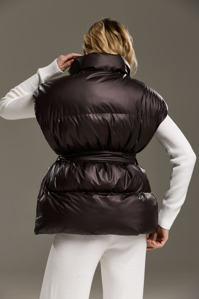 Жилетка NEW з поясом жіноча шоколад Фото - 4