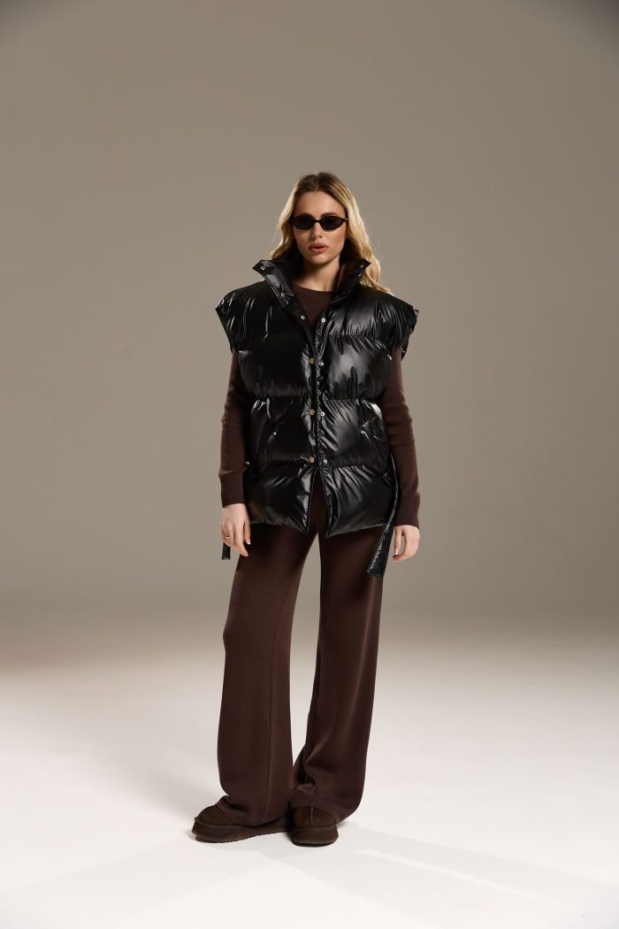 Жилетка NEW з поясом жіноча чорна Фото - 5