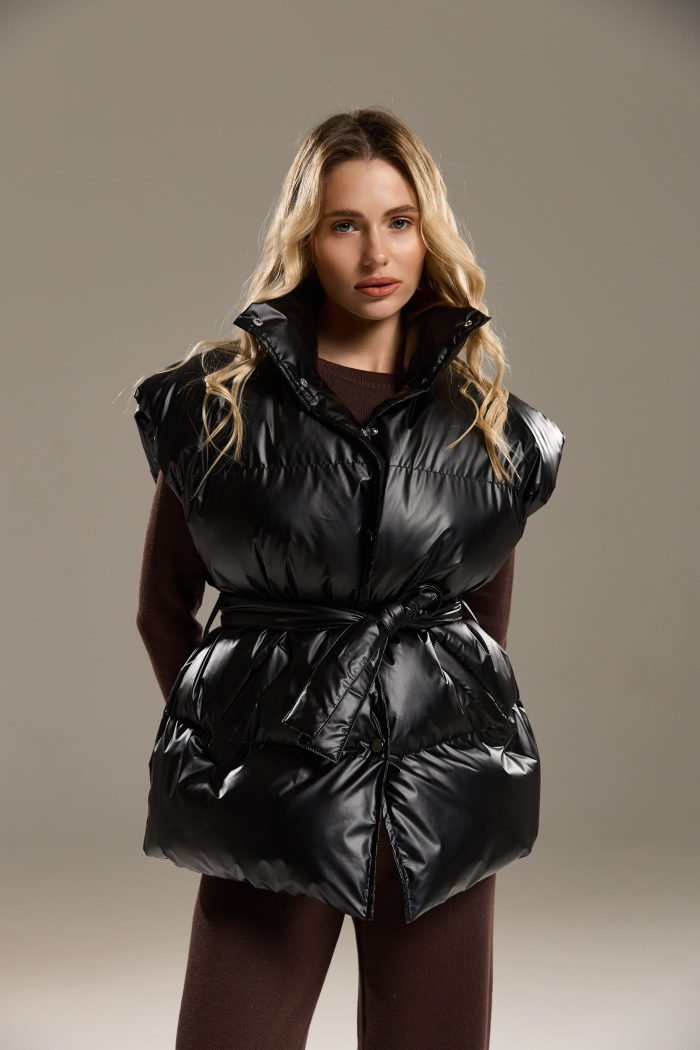 Жилетка NEW з поясом жіноча чорна Фото - 1