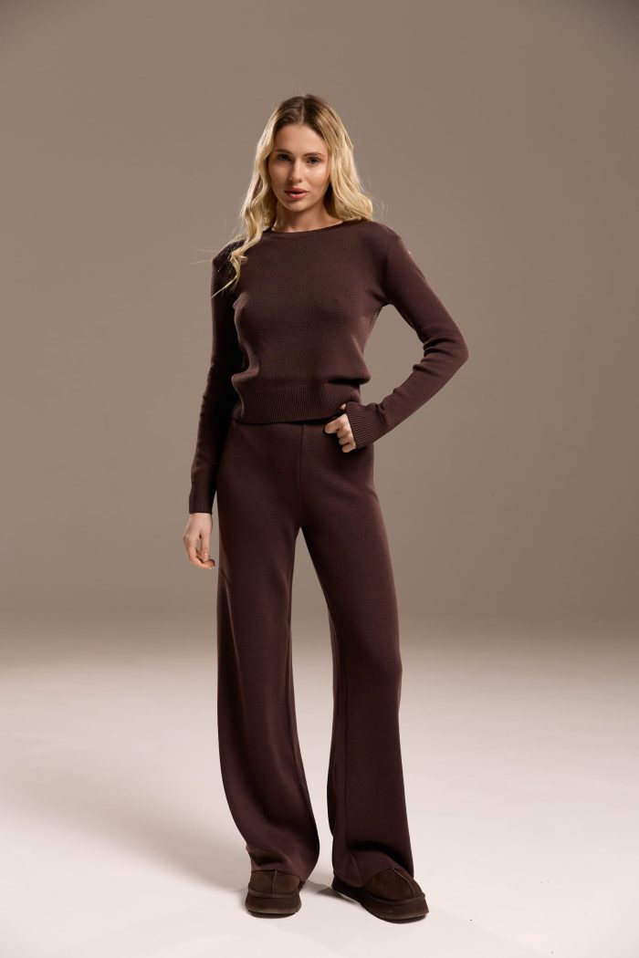 Костюм вʼязаний зі штанами шоколад Фото - 1