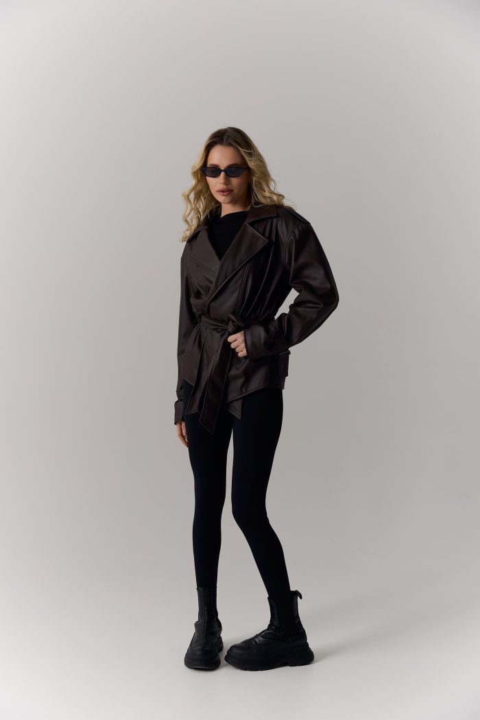 Куртка з еко-шкіри жіноча шоколад Фото - 4