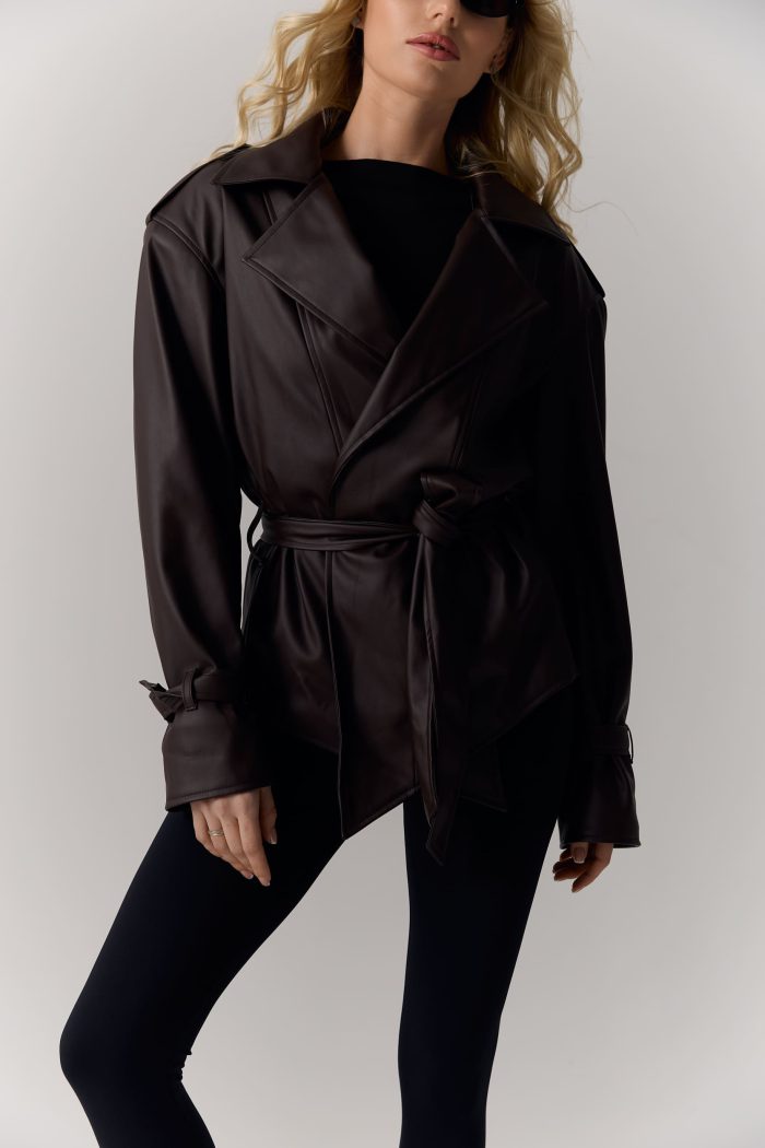 Куртка з еко-шкіри жіноча шоколад Фото - 3