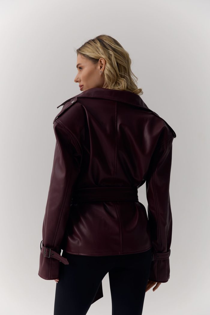 Куртка з еко-шкіри жіноча бордо Фото - 3