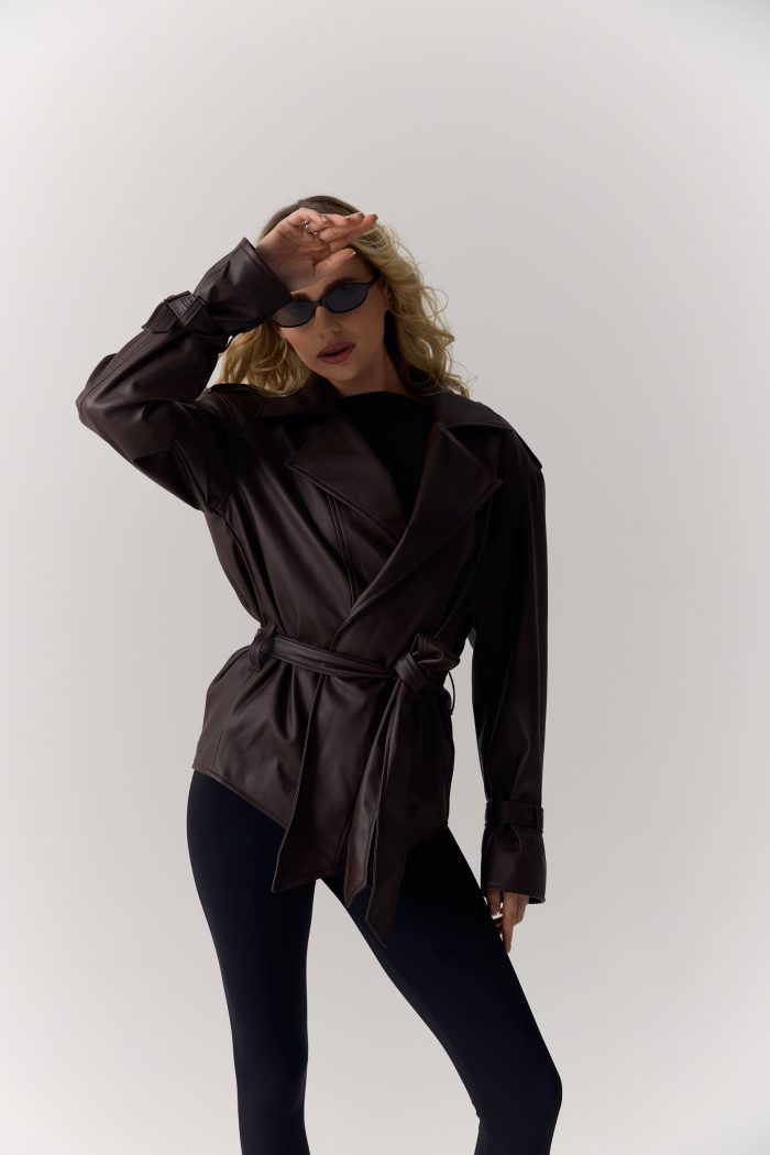 Куртка з еко-шкіри жіноча шоколад Фото - 2