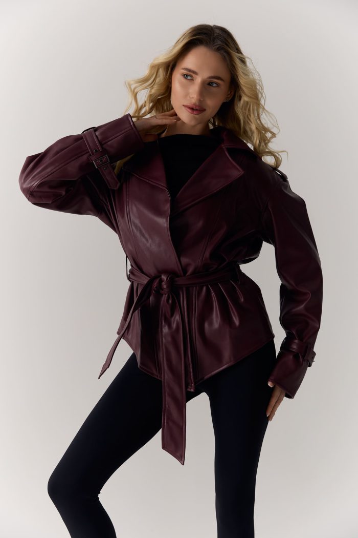 Куртка з еко-шкіри жіноча бордо Фото - 2