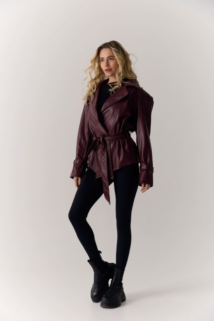 Куртка з еко-шкіри жіноча бордо