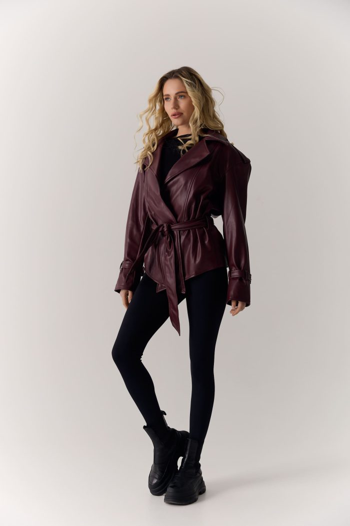 Куртка з еко-шкіри жіноча бордо Фото - 1
