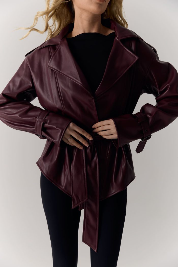 Куртка з еко-шкіри жіноча бордо Фото - 4