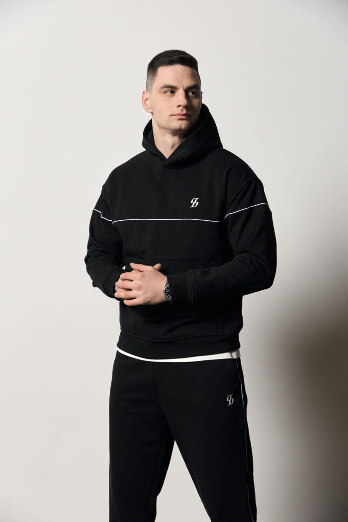 IMG_0962 (1) Костюм реглан лампас без флісу чоловічий чорний Фото - 2