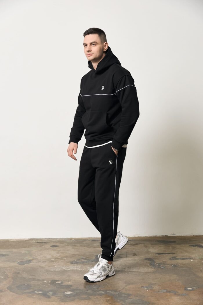 IMG_1059 Костюм реглан лампас без флісу чоловічий чорний Фото - 1