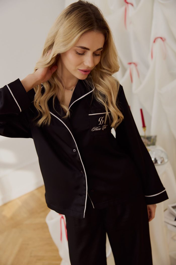 IMG_9269 (1) Піжама з сатину жіноча чорна Фото - 3