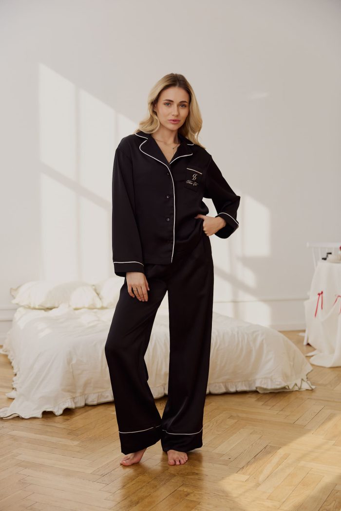 Піжама з сатину жіноча чорна Фото - 1