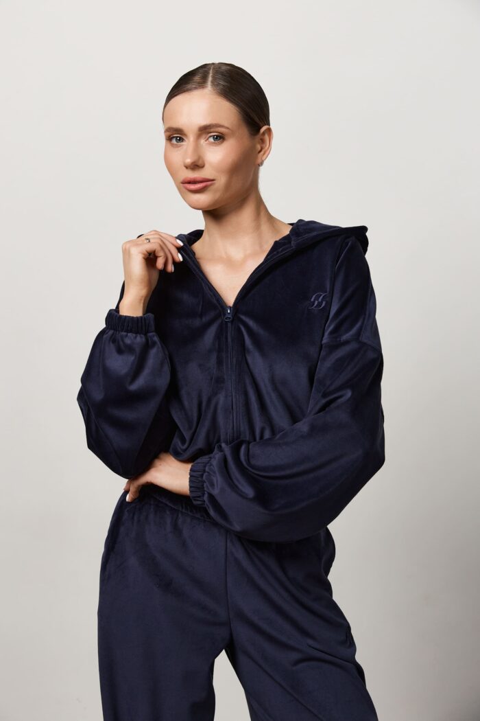 Костюм велюр жіночий темно-синій Фото - 2