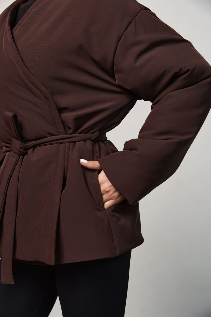 IMG_1873 Куртка з поясом жіноча демісезонна шоколад Фото - 2