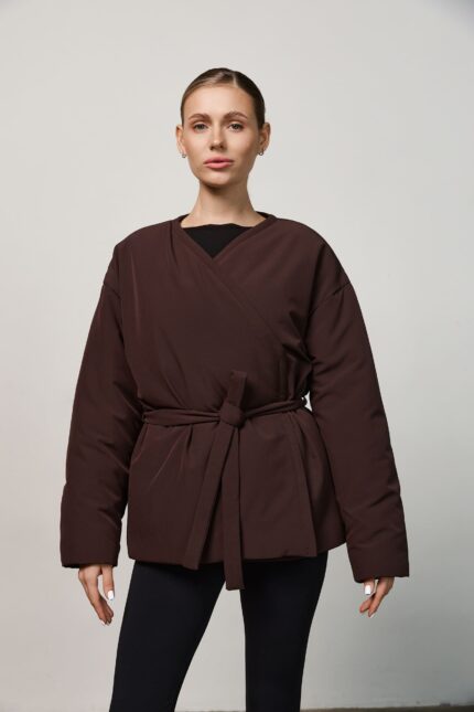 Куртка з поясом жіноча демісезонна шоколад