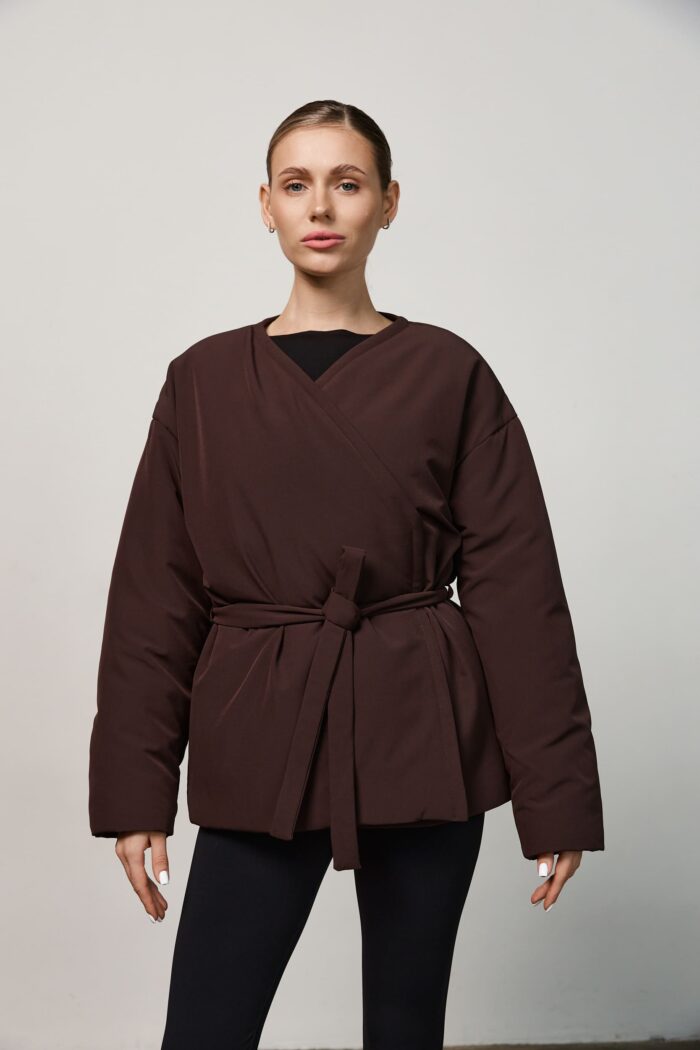 IMG_1930 (1) Куртка з поясом жіноча демісезонна шоколад Фото - 1