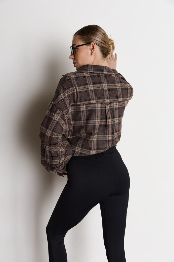 IMG_2248 (1) Сорочка жіноча у клітинку з необробленим краєм шоколад Фото - 5