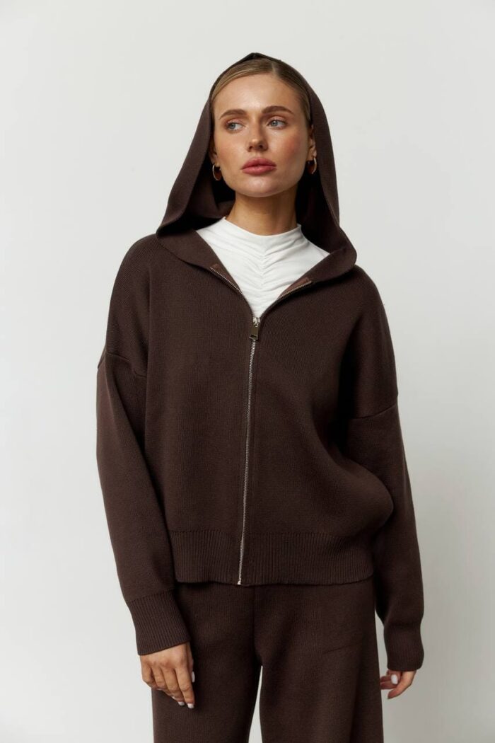 IMG_3441 Костюм в’язаний з капюшоном жіночий шоколад Фото - 2