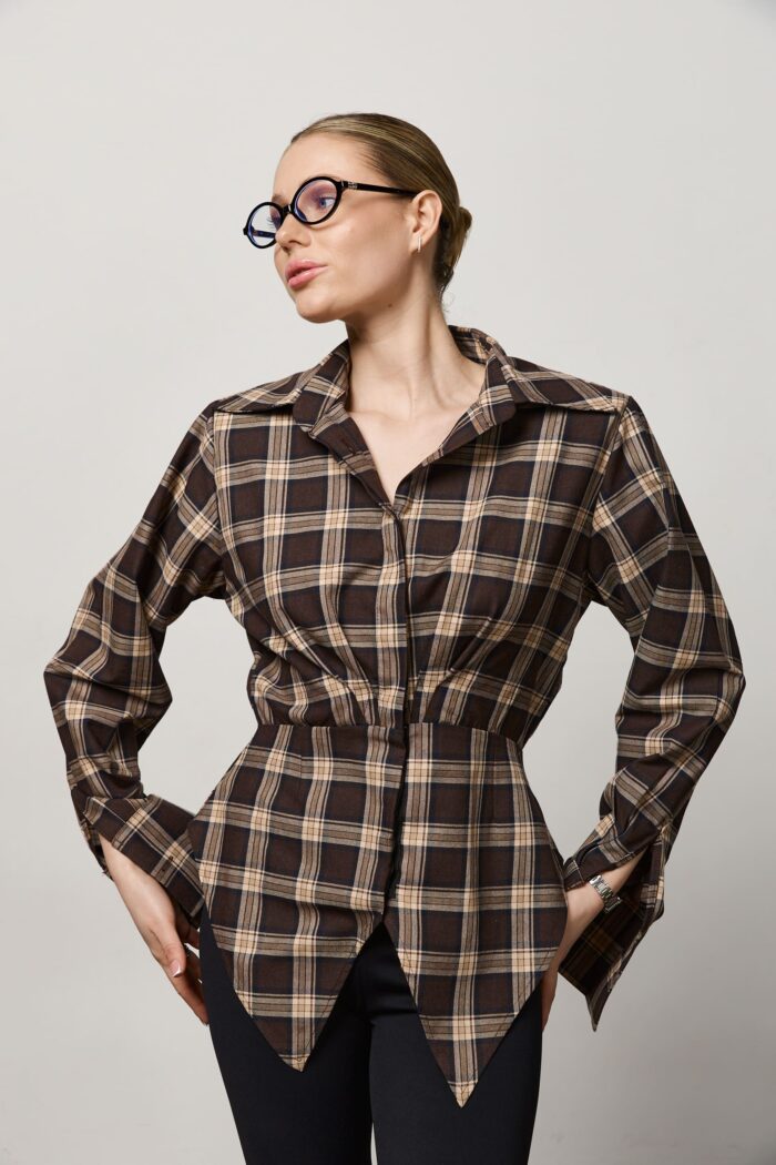 IMG_4515 Сорочка приталена у клітинку жіноча шоколад Фото - 1
