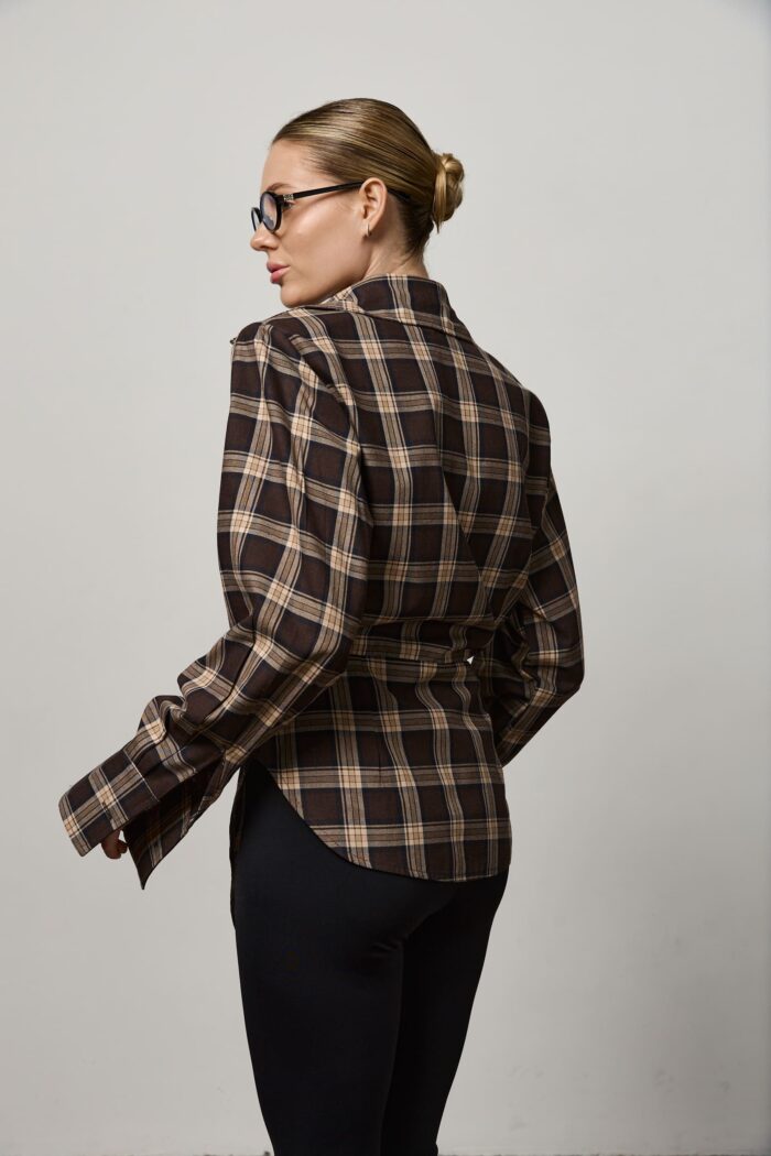 IMG_4528 Сорочка приталена у клітинку жіноча шоколад Фото - 3