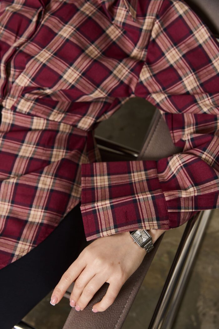 IMG_4553 (1) Сорочка приталена у клітинку жіноча бордо Фото - 5