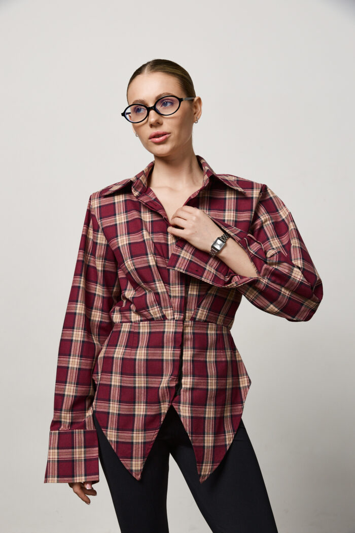 IMG_4575 Сорочка приталена у клітинку жіноча бордо Фото - 1