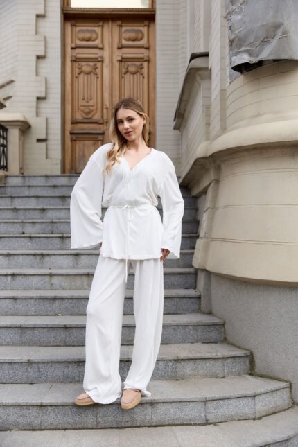 Штани палаццо плісе молочні