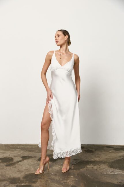 Сукня з сатину з мереживом молоко