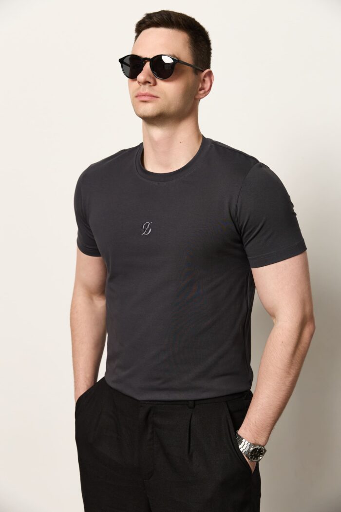 IMG_0948 Футболка приталена чоловіча графіт Фото - 2