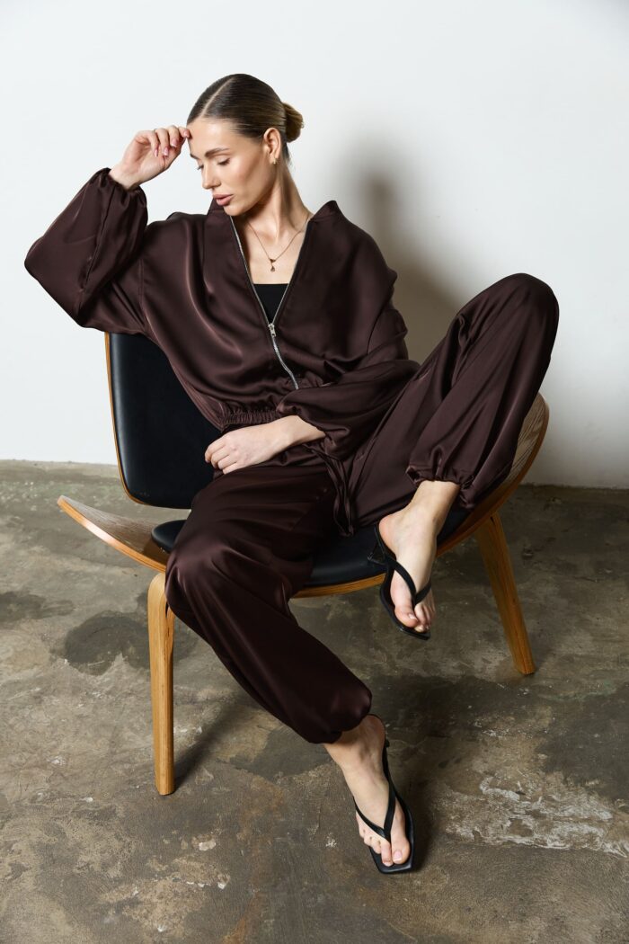 IMG_1685 Костюм бомбер з сатину на блискавці шоколад Фото - 5