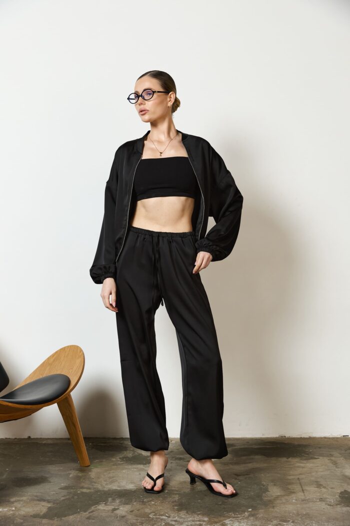 IMG_1714 Костюм бомбер з сатину на блискавці чорний Фото - 5